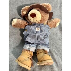 Vintage Furskins Teddy Bear Boone Xavier Roberts Blue Stripe Overalls 20 Inch